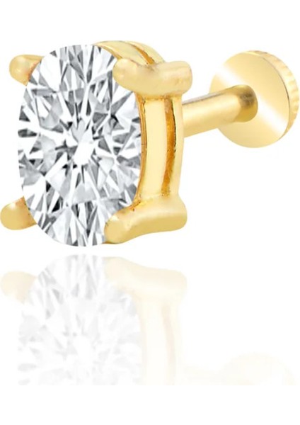 14 Ayar Altın Oval Tektaş Tragus Piercing