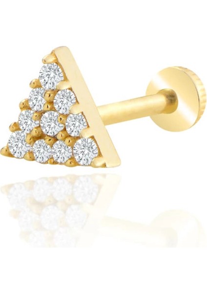 14 Ayar Altın Üçgen Taşlı Tragus Piercing