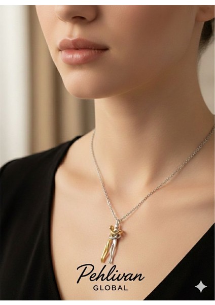 Birbirine Sarılan Çift Kolye Kararmaz Çelik