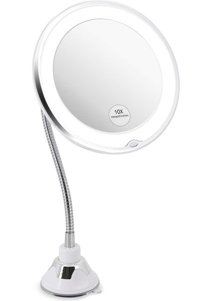 10X Büyüteçli LED Işıklı Makyaj Aynası Esnek Boyun, 360° Döner Başlık Vakumlu Sabitleme Taşınabilir