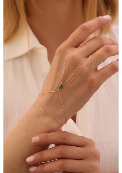 14 Ayar Altın Oval Zümrüt Şahmeran