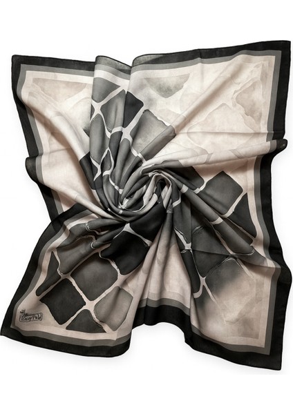 Siyah Gri Geometrik Desenli Eşarp