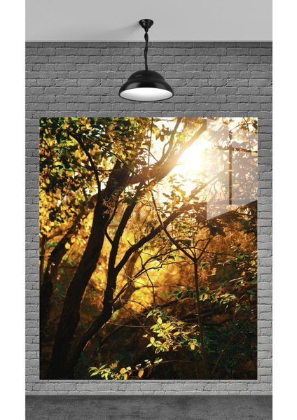 Muhteşem Güneş ve Ağaç Temperli Cam Üzerine Tablo Sevgilinize Yılbaşı Hediye