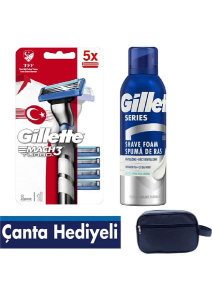 Mach3 Turbo 3D Makine 5 Adet Yedek Tıraş Bıçağı 200 ml Köpük Çanta