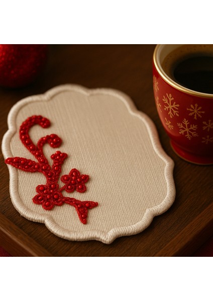 El Emeği Premium Kahve Sunum Altlığı – Nakışlı Şık Sunumluk,yılbaşı Hediyelik Özel Ürün