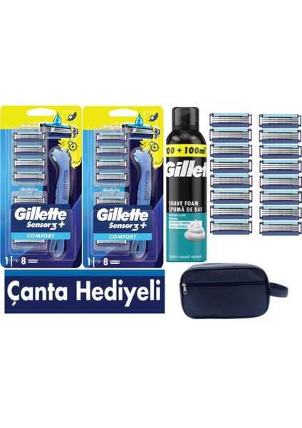 Sensor3 Plus Comfort 2 Makine +16 Adet Yedek Tıraş Bıçağı+ 300 ml Köpük+Çanta