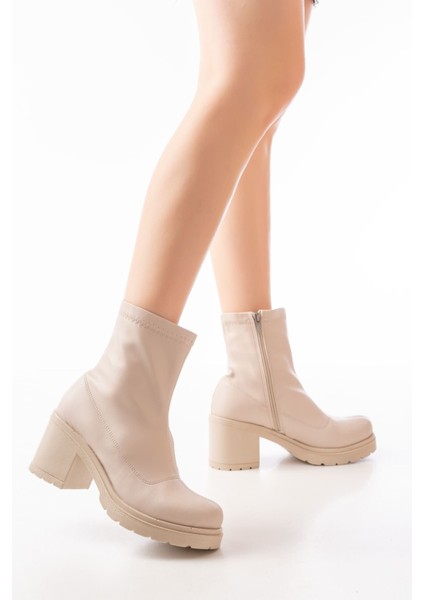 ZRİN-3012 Premium Streç Bej Fermuarlı Topuklu Günlük Kadın Bot fiyatları