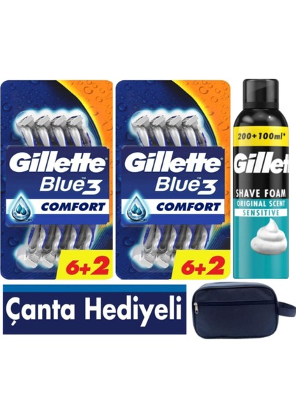Blue3 Comfort Tıraş Bıçağı 16 Adet + 250 ml Köpük+ Seyahat Çantası