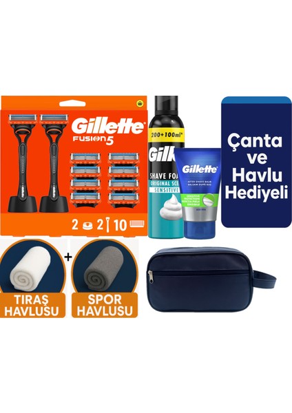 Fusion 2 Makine+10 Yedek Tıraş Bıçağı+2 STAND+300ML Köpük +Balsam+Çanta +Havlu Hediye