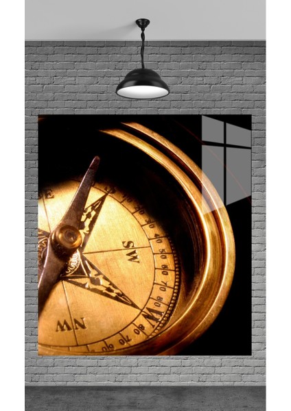 Muhteşem Eski Pusula Temperli Cam Üzerine Tablo Sevgilinize Yılbaşı Hediye