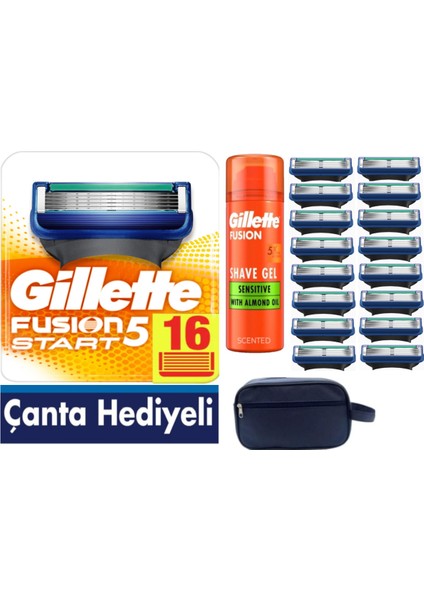 Fusion Start 16 Yedek Tıraş Bıçağı +75 ml Fusion Jel +Çanta