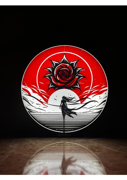 Kırmızı Gül ve Figür Siluet Tasarım Gece Lambası – Sanatsal Dekor & Hediyelik fiyatları
