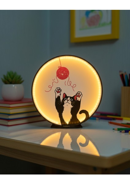 Sevimli Kedi Figürlü Işıklı Dekoratif Masa Lambası | Çocuk Odası ve Gece Lambası