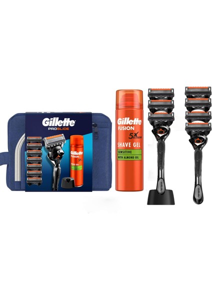 Proglide 2 Adet Makine+7 Adet Yedek Tıraş BIÇAĞI+200 ml Jel+ Stand +Çanta