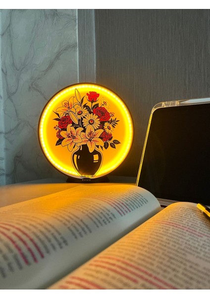 Amber Işıklı Çiçek Vazo Lamba – Romantik Gece Lambası, Şık Ev Dekoru Için
