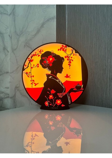 Japon Geyşa Silüeti Masa Lambası – Ev Dekorasyonu Için Kiraz Çiçeği Gece Lambası fiyatları