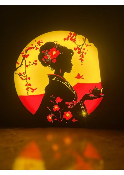 Japon Geyşa Silüeti Masa Lambası – Ev Dekorasyonu Için Kiraz Çiçeği Gece Lambası modelleri