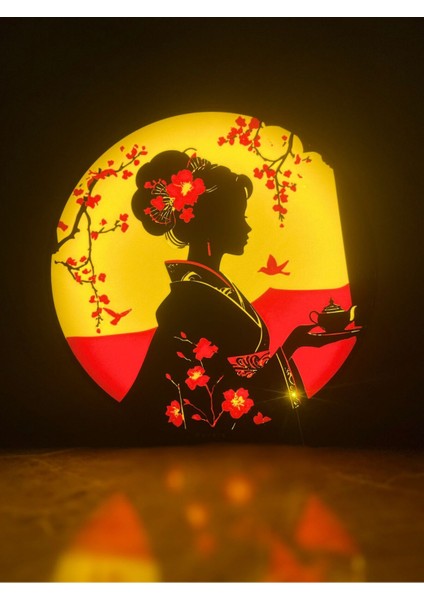 Japon Geyşa Silüeti Masa Lambası – Ev Dekorasyonu Için Kiraz Çiçeği Gece Lambası indirimleri