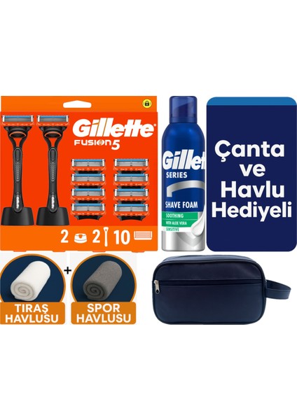 Fusion 2 Makine+10 Yedek Tıraş Bıçağı+2 STAND+200 ml Köpük +Çanta +Havlu Hediye