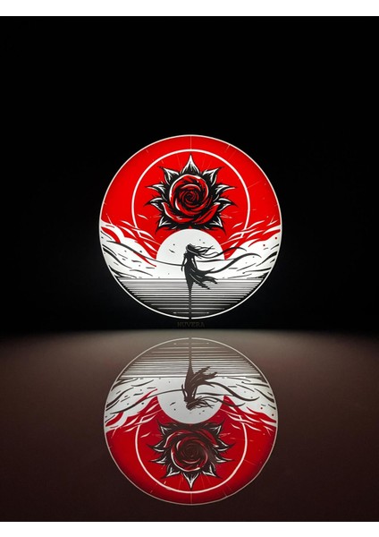 Kırmızı Gül ve Figür Siluet Tasarım Gece Lambası – Sanatsal Dekor & Hediyelik modelleri
