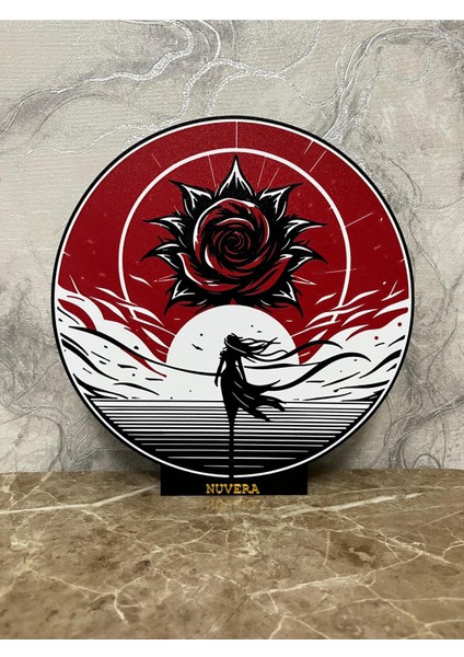 Kırmızı Gül ve Figür Siluet Tasarım Gece Lambası – Sanatsal Dekor & Hediyelik