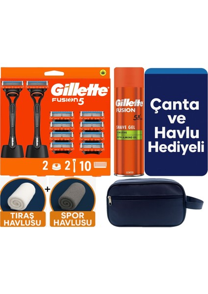 Fusion 2 Makine+10 Yedek Tıraş Bıçağı+2 STAND+200 ml Fusion Jel +Çanta +Havlu Hediye
