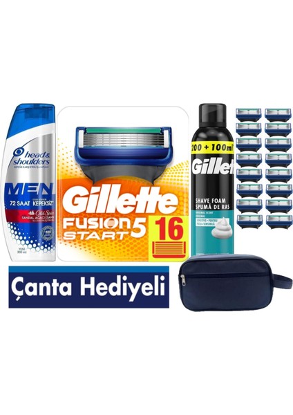 Fusion Start 16 Yedek Tıraş Bıçağı +300 ml KÖPÜK+300 ml Şampuan +Çanta