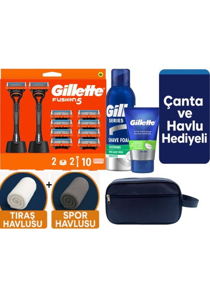 Fusion 2 Makine+10 Yedek Tıraş Bıçağı+2 STAND+200 ml Köpük +Balsam +Çanta +Havlu Hediye