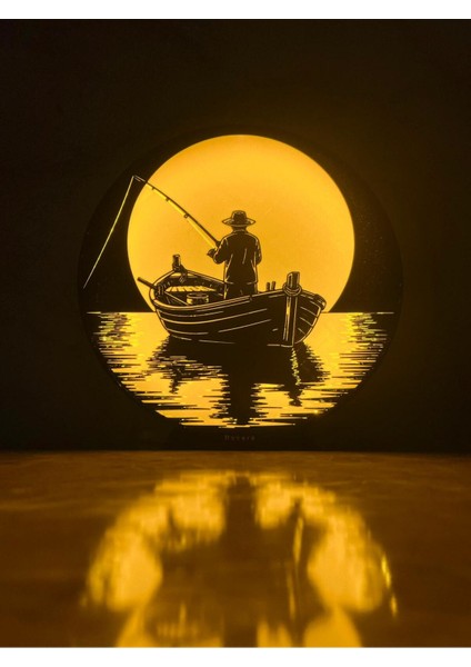 Göl Esintili Rustik Balıkçı Silüeti Gece Lambası, Şık ve Sıcak Atmosfer Yaratır modelleri