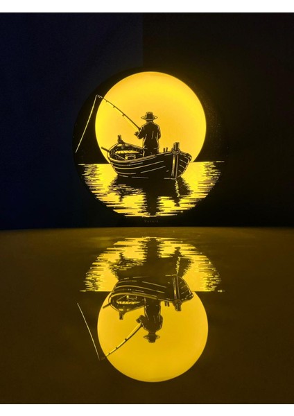 Göl Esintili Rustik Balıkçı Silüeti Gece Lambası, Şık ve Sıcak Atmosfer Yaratır fırsatları