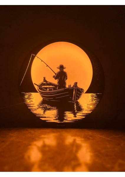 Göl Esintili Rustik Balıkçı Silüeti Gece Lambası, Şık ve Sıcak Atmosfer Yaratır indirimleri