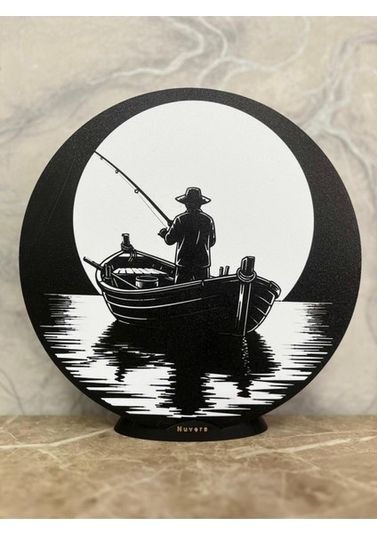 Göl Esintili Rustik Balıkçı Silüeti Gece Lambası, Şık ve Sıcak Atmosfer Yaratır