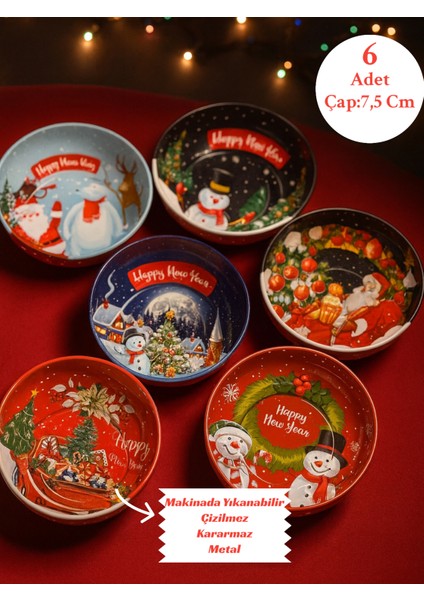 Yılbaşı Temalı Çerezlik Metal Yılbaşı Dekoratif Kase Çizilmez Kararmaz Orta Boy | Random Gönderim