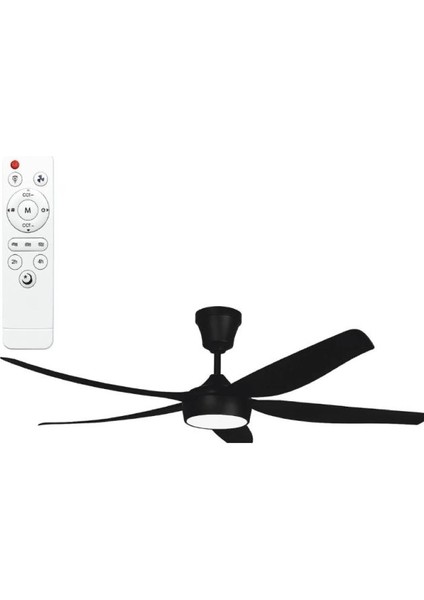 HS-9307 Alfa 85W 3 Kademeli Ledli Uzaktan Kumandalı Dekoratif 5 Pervaneli Tavan Vantilatörü Siyah