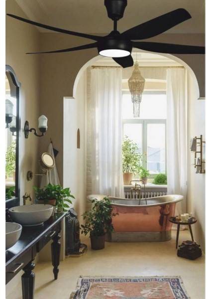 HS-9307 Alfa 85W 3 Kademeli Ledli Uzaktan Kumandalı Dekoratif 5 Pervaneli Tavan Vantilatörü Siyah fırsatları