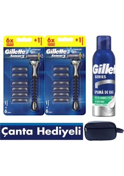 Sensor3 2 Makine 12 Yedek Tıraş Bıçağı 200 ml Köpük Rahatlatıcı Vegan Seyahat Çantası