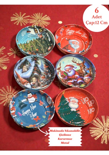 Yılbaşı Temalı Çerezlik Metal Yılbaşı Dekoratif Kase Çizilmez Kararmaz Büyük Boy | Random Gönderim