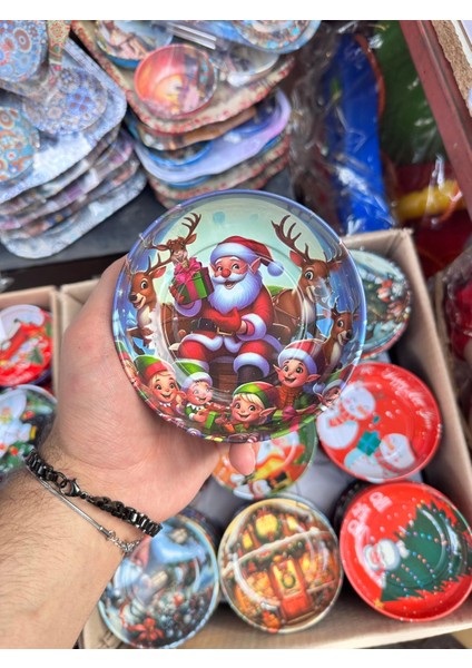 Yılbaşı Temalı Çerezlik Metal Yılbaşı Dekoratif Kase Çizilmez Kararmaz Büyük Boy | Random Gönderim indirimleri