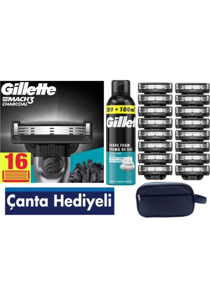 Mach3 Charcoal 16 Adet Tıraş Bıçağı + 300 ml Köpük + Çanta