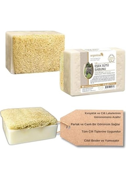 Organicsun Doğal Kabak Lifli Eşek Sütü Sabunu 120 gr Tüm Cilt Tipleri Için Kırışıklık ve Yaşlanma Karşıtı B ve E Vitaminli