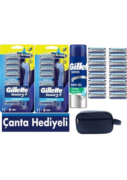 Sensor3 Plus Comfort 2 Makine +16 Adet Yedek Tıraş Bıçağı+ 200 ml Jel +Çanta