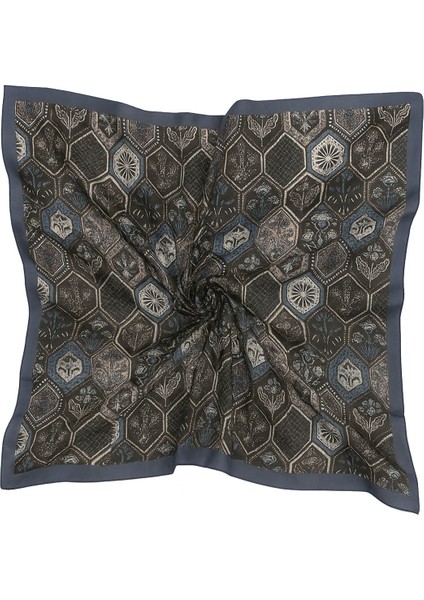 Kadın Geometrik Mozaik Desenli Eşarp – Lacivert Bordürlü Şık Tasarım fiyatları