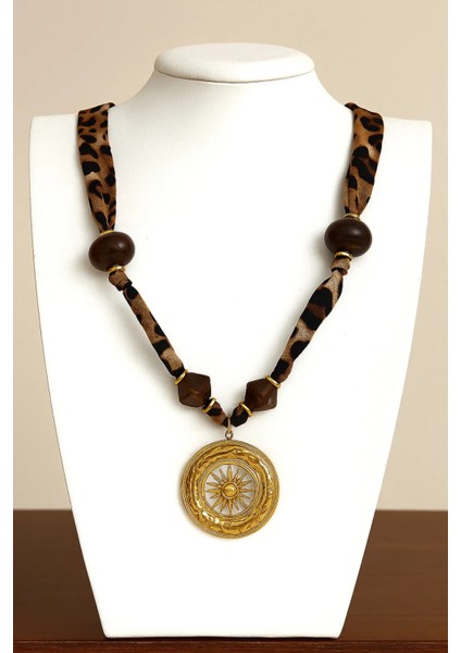 Leopar Kumaş Çelik Kolye