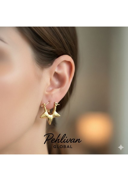 Dikenli Model Gold Renk Çelik Küpe