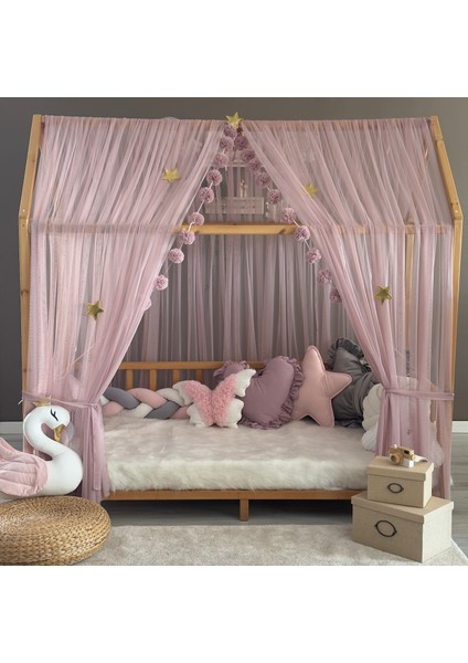 Pastel Pembe Çift Perdeli Montessori Yatak Cibinliği fırsatları