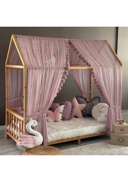 Pastel Pembe Çift Perdeli Montessori Yatak Cibinliği indirimleri