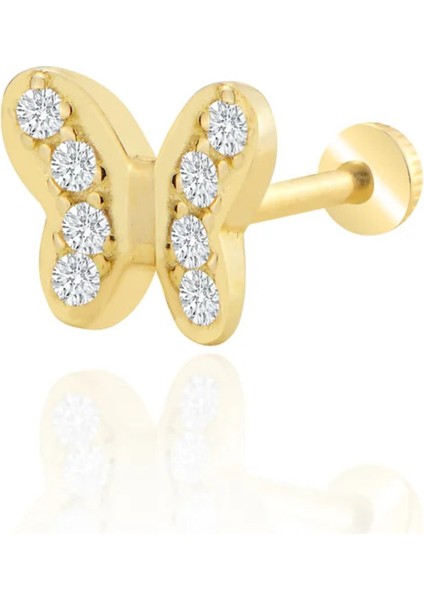 14 Ayar Altın Taşlı Kelebek Tragus Piercing