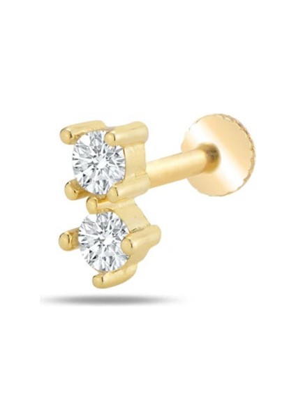 14 Ayar Altın Iki Taşlı Piercing