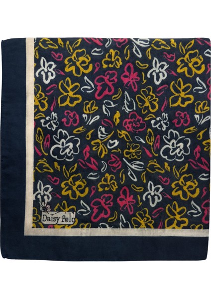Kadın Lacivert Soft Saten Renkli Çiçek Desenli Kare Eşarp fiyatları