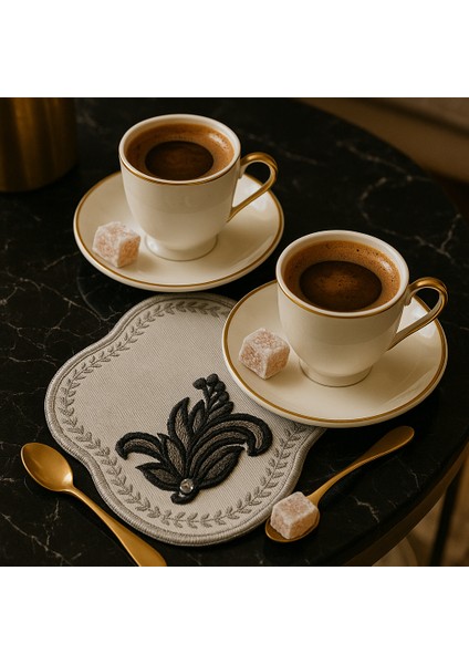 El Emeği Premium Kahve Sunum Altlığı – Nakışlı Şık Sunumluk,yılbaşı Hediyelik Özel Ürün
